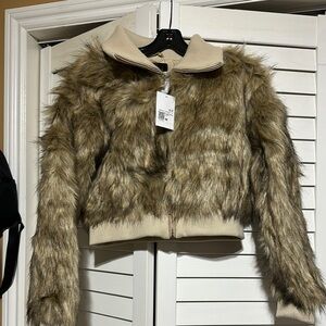 Forever 21 Faux Fur Jacket with Tan Accents Size medium